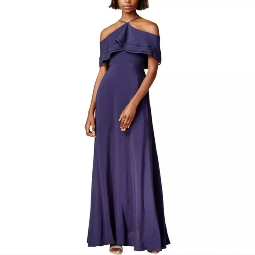 Purple halter cold shoulder dress gown S